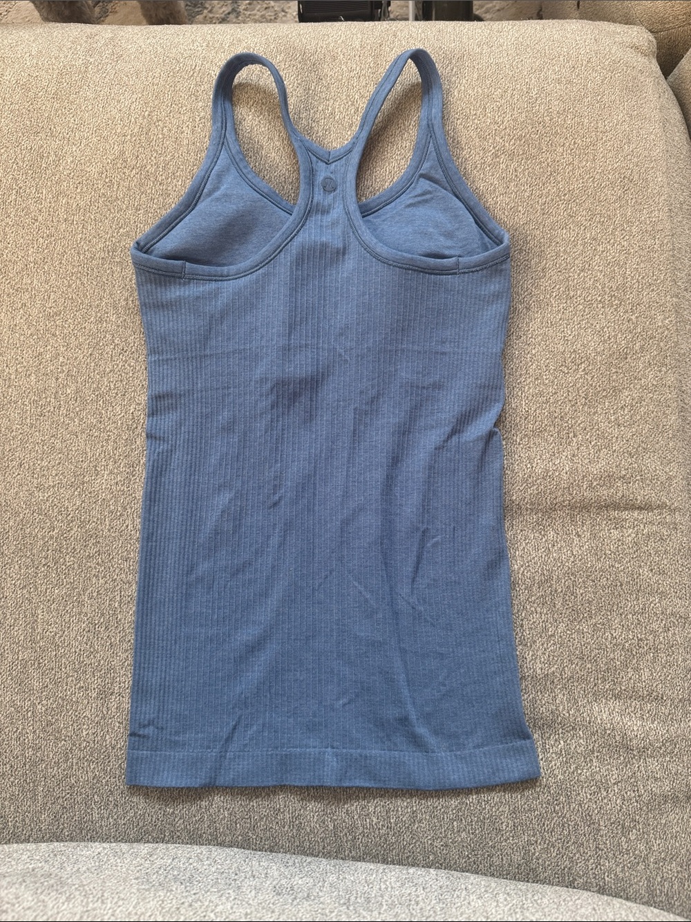 lululemon athletica Blue Ribbed Racerback Tank with Built-In Shelf Bra